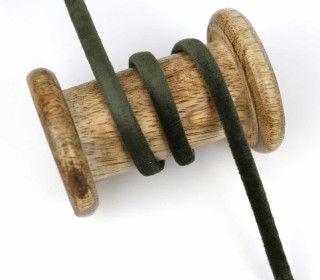 1m Samtschnur - Schmales Band - 6mm - Olivgrün Dunkel