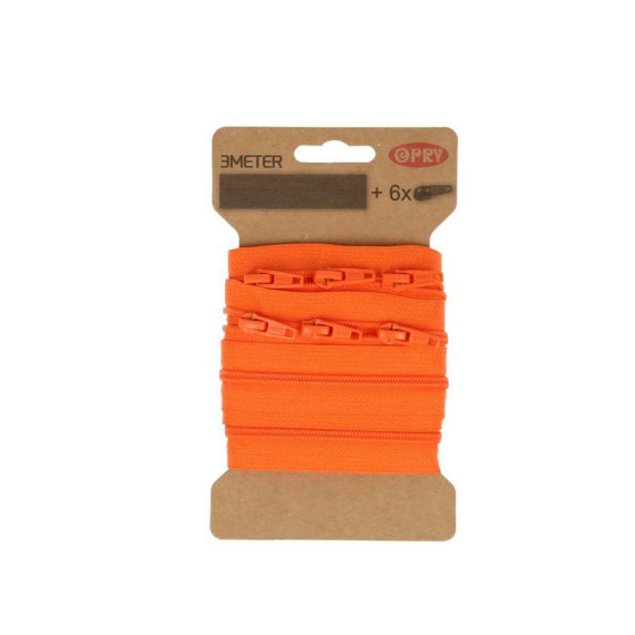 3m Endlosreißverschluss + Nicht teilbar - 6 eckige Zipper - Orange