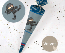 DIY-Nähset Schultüte - Ninja - Blau/Grau/Rot - Velvet - zum selber Nähen