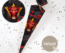 DIY-Nähset Schultüte - Feuerdrache - Rot/Schwarz - Velvet - zum selber Nähen