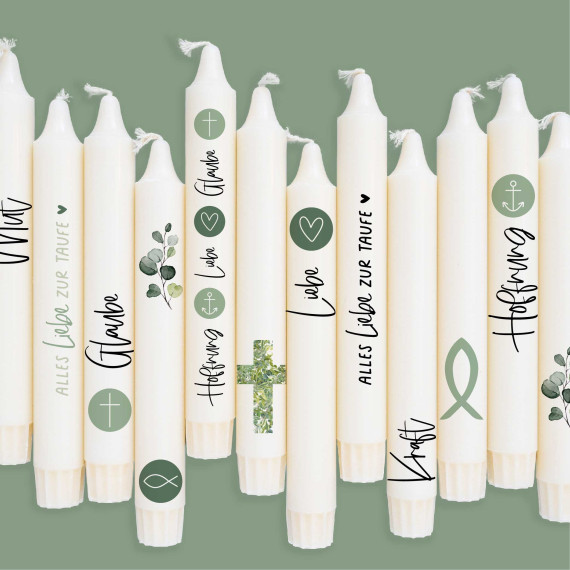 DIN A4 - Kerzen-Tattoofolie - Taufe - Schlicht - Salbeigrün - für Kerzen / Keramik