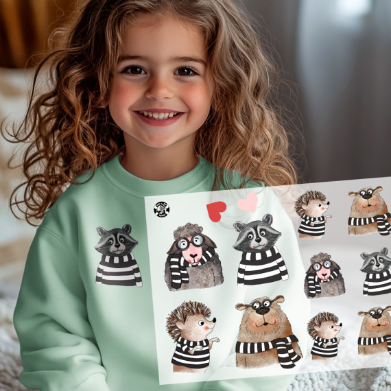 Onkel Bo's Bügelbilder - DIN A4 - fröhliche Tierfreunde - Schaf/Waschbär/Igel/Bär - ela ideen