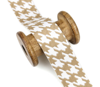 1 Meter Gurtband  - 38mm - Hahnentrittmuster - Weiß/Sand