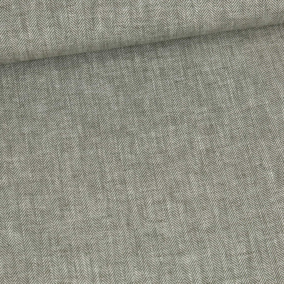 Leinen - Baumwolle - Mischgewebe - Twill - Fischgrätmuster - Dunkelgrün