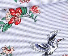 Viskose - Blusenstoff - Blumen, Vögel & Streifen - Weiß