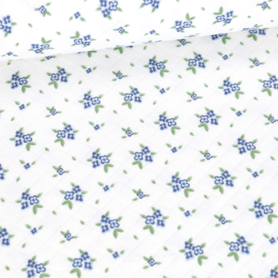 Stepp-Jersey - Rauten - Kleine Blüten - Weiss/Blau
