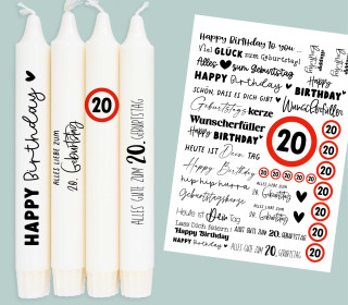 DIN A4 - Tattoofolie - Geburtstag - 20 - für Kerzen / Keramik