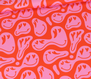 Outdoorstoff - Vibrant Valentine - Gesichter - Orangerot - abby and amy