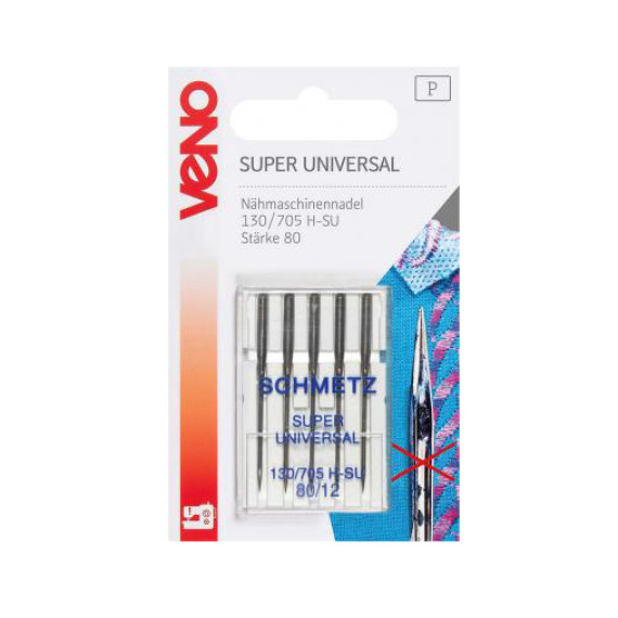 5 Nähmaschinennadeln - Super Universal - Antihaftbeschichtung - 130/705 H-SU - 80 - Schmetz - Silber