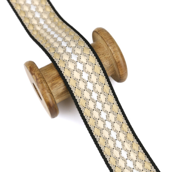1 Meter Weiches Gurtband  - 40mm - Bestickt - Rauten - Beige