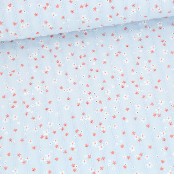 Baumwolle - Webware - Voile - Flower - Eingewebte Streifen - Hellblau