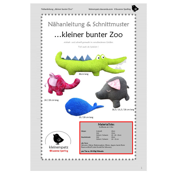 Nähanleitung und Schnittmuster Zootiere nähen