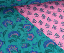 Musselin Stepper - Steppstoff - Double Gauze - Wattiert - Doubleface - Blumen - Aqua/Rosa