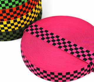 1m Gummiband - Elastisch - Kariert - 40mm - Schwarz/Pink