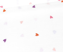 Musselin - Muslin - Double Gauze - Bestickt - Hearts - Weiß