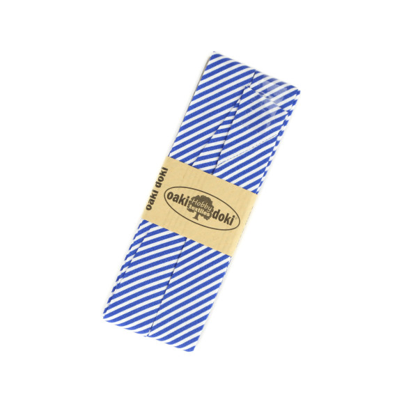 2,5 Meter Schrägband - Schrägstreifen - 2,0cm x 2,5m - Zugeschnitten - oaki doki - Weiß/Royalblau (6004)