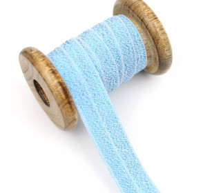 1m Faltgummi - elastisch - Glitzer - Faltband - 20mm - Himmelblau