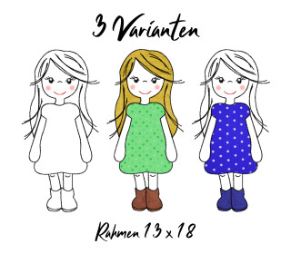 Stickdatei Girl Applikation in drei Varianten Rahmen 13x18, embroidery, stick file,mädchen, applikation,redwork