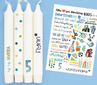 DIN A4 - Tattoofolie - Geburtstag - Blau - für Kerzen / Keramik