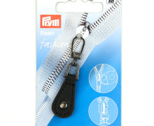 1 Zipper Anhänger - Kunstleder - Hochwertig - Prym - Oval - Niete - Silber/Schwarz