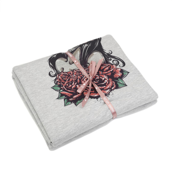 1m Zuschnitt - Sommersweat - Miss Dia de los Muertos - Paneel - Grau Meliert