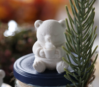 Silikon - Gießform - Mini Teddy mit Tee - Weihnachten - vielfältig nutzbar