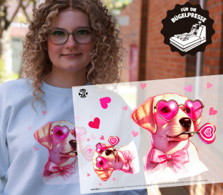 Onkel Bo's Bügelbilder - DIN A4 - Labrador - Herzbrille - Valentinstag - BIG