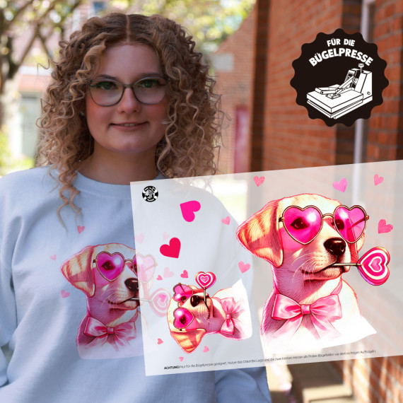 Onkel Bo's Bügelbilder - DIN A4 - Labrador - Herzbrille - Valentinstag - BIG