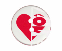 1 Polyesterknopf - 20mm - 2-Loch - Love - Transparent/Rot/Weiß