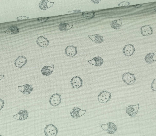 Musselin - Muslin - Double Gauze - Bedruckt - Kleine Igel - Lichtgrün