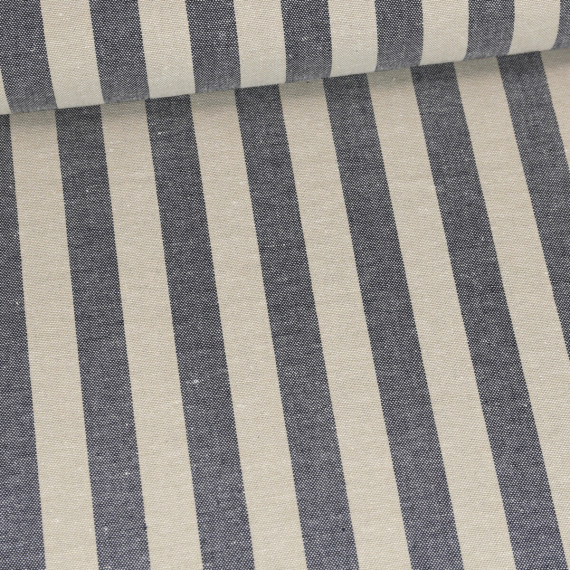 Viskose Leinen - Leinenstoff - Yarn Dyed Stripes - Beige/Stahlblau