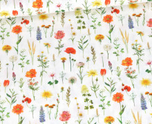 Baumwolle - Cretonne - Bedruckt - Bunte Blumenwiese - Weiß