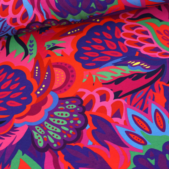 Viskose Jersey - Botanical Art - Orangerot