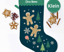 DIY-Nähset - Nikolaussocke - KLEIN - Softshell - Santa's Wonderland - Gingerbread Friends - Blue - made.by.colu