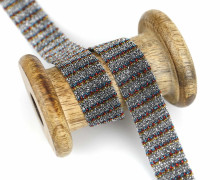 1 Meter Zierband - Dekoband - 20mm - Dreifarben-Streifen - Glitzer - Silber