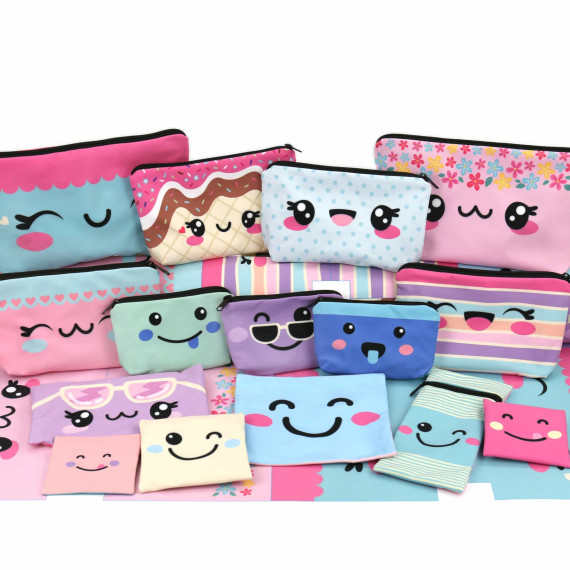 DIY-Nähset - Softshell - Fleece - 15 Stift - und Kramtaschen - Cute Faces - abby and amy
