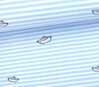 Jersey - Kombistoff - Seebär - Treeebird - Schiffchen - Streifen - hellblau/weiß