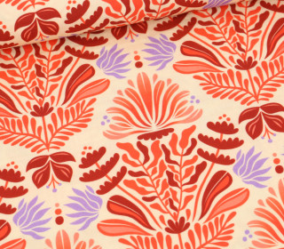 Bio-Musselin - Double Gauze - Southern Ease - Sunlit Botanica - Ecru/Orangerot - Hamburger Liebe