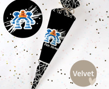 DIY-Nähset Schultüte - Roboter - Blau/Orange/Schwarz - Velvet - zum selber Nähen