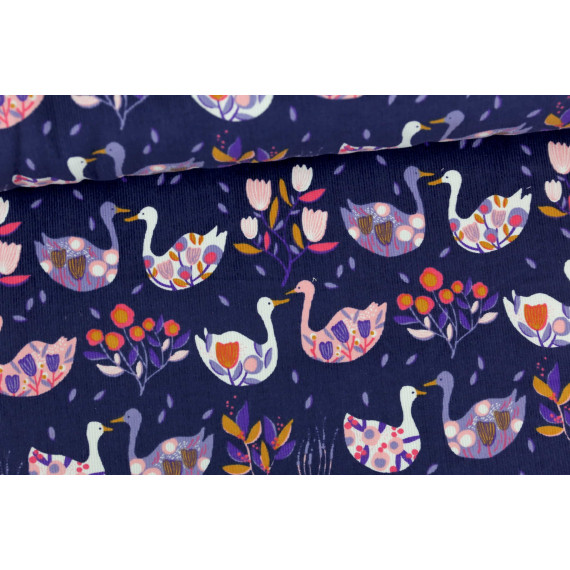 Babycord - Feincord - Vögel - Blumen - Colorful Autumn - Blaulila