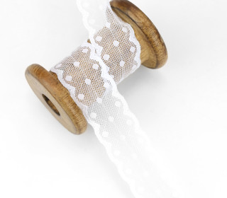 1m Spitze - Elastisch - 3,0cm - Punkte - Weiß