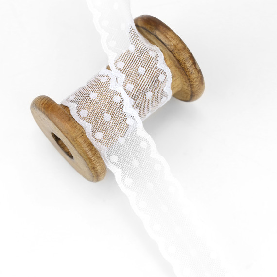 1m Spitze - Elastisch - 3,0cm - Punkte - Weiß