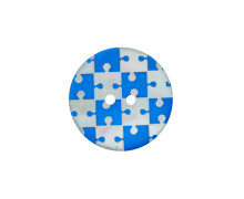 1 Perlmuttknopf - Rund - 15mm - 2-Loch - Puzzle - Blau