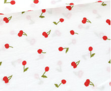 Musselin - Muslin - Double Gauze - Bestickt - Cherries - Weiß