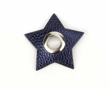 Kunstleder Öse - Stern - 11mm - Star - Patches - Nappa - Metallic - Dunkelblau/Silber