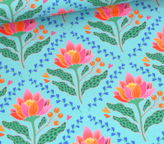 Bio-Sommersweat - French Terry - Lotus Royal - Queen Of Hearts - Türkis - Hamburger Liebe