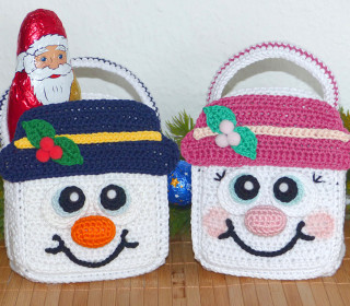 Häkelanleitung Geschenktasche Schneemann