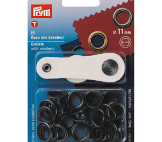 15 Ösen mit Scheiben - Eyelets - 11mm - Prym - Brüniert