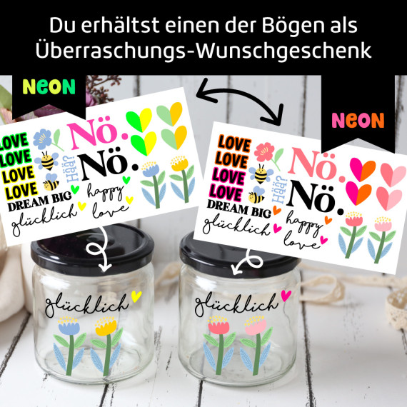 Rub-On Sticker - NEON Überraschungsbogen - Tante Henni Rub-Ons - vielfältig nutzbar - Wunschgeschenk