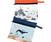 DIY-Nähset - 2 Wetbags - Softshell - Ozeanbewohner - Rotorange/Dunkelblau